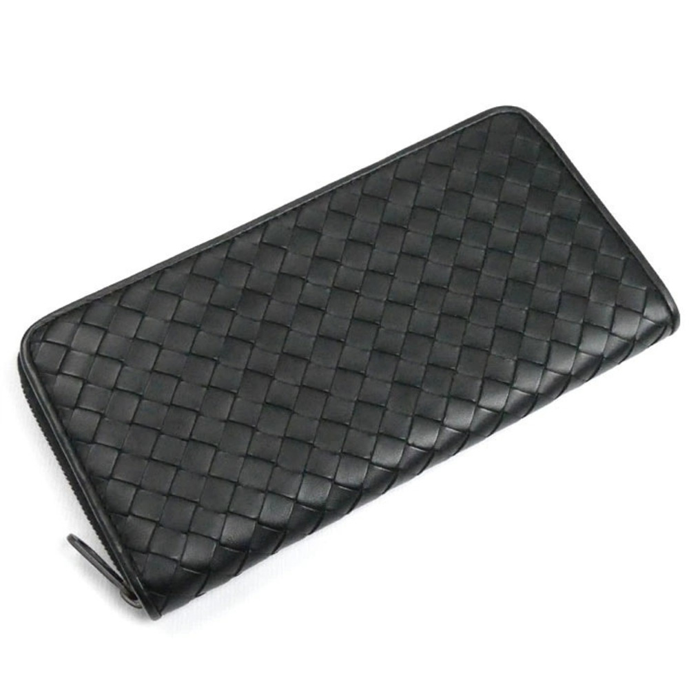 Bottega Veneta Intrecciato Zip Around Wallet Long Round Zipper Black